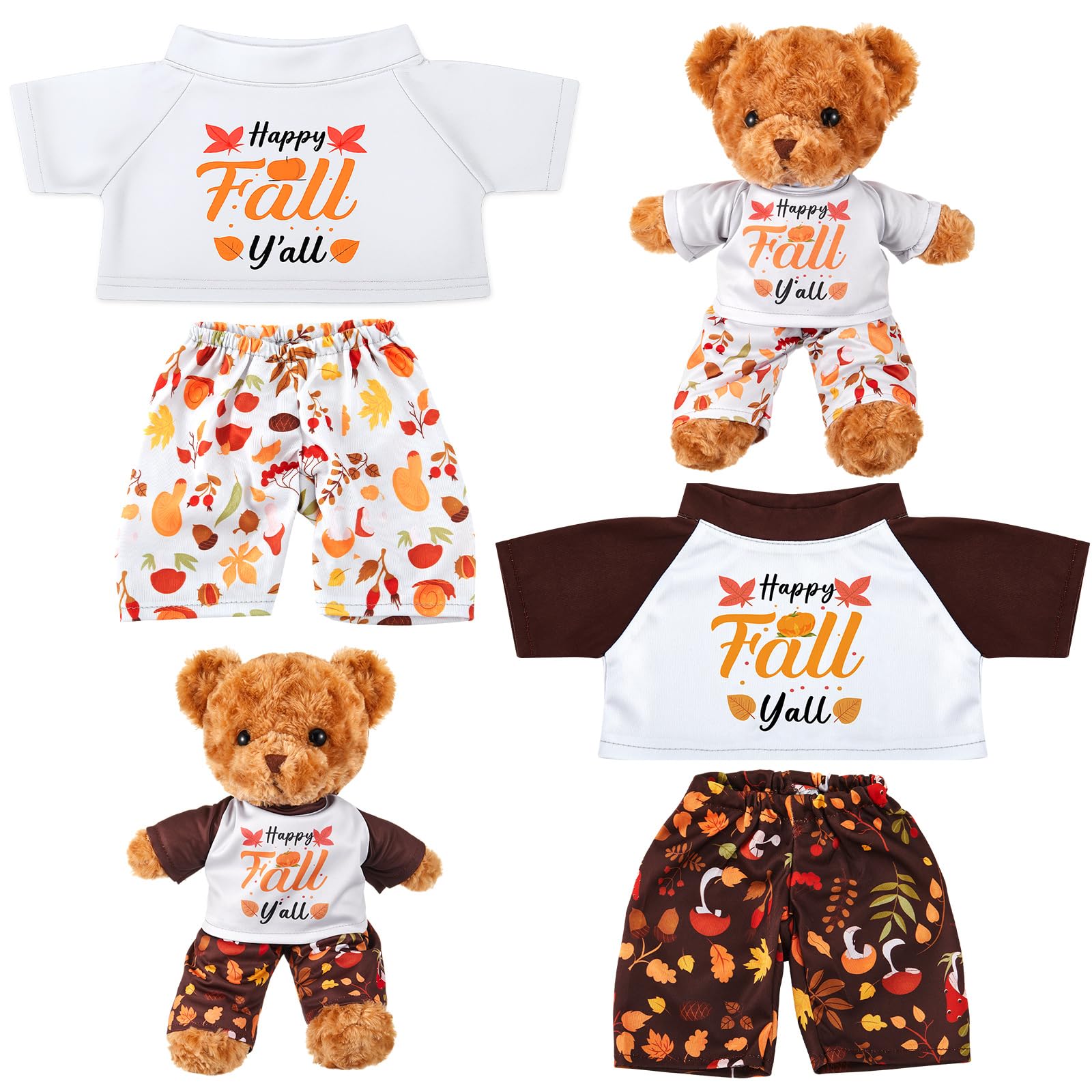 Civaner 2 Sets Fall Bear Clothes Outfit, Fit Most 12-16 Inch Bears Stuffed Animal Pajamas Plushie Clothes for Stuffed Animals, B