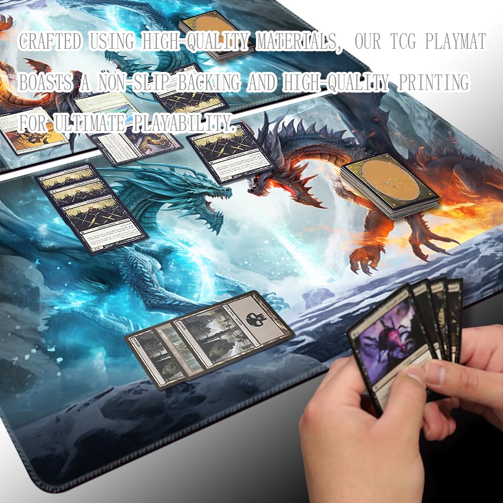 SIXTORE enhanced Board Game 24x14in MTG Playmat Compatible for OCG CCG RPG TCG Playmat (Ice and Fire)