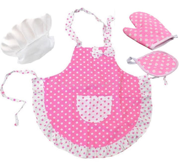 Toddler Baking Outfit / Pink Apron/ White Chef Hat/ Oven Mitt and Hot Pad (4 Items) -Toddler/Preschool Baking for Real Cooking o