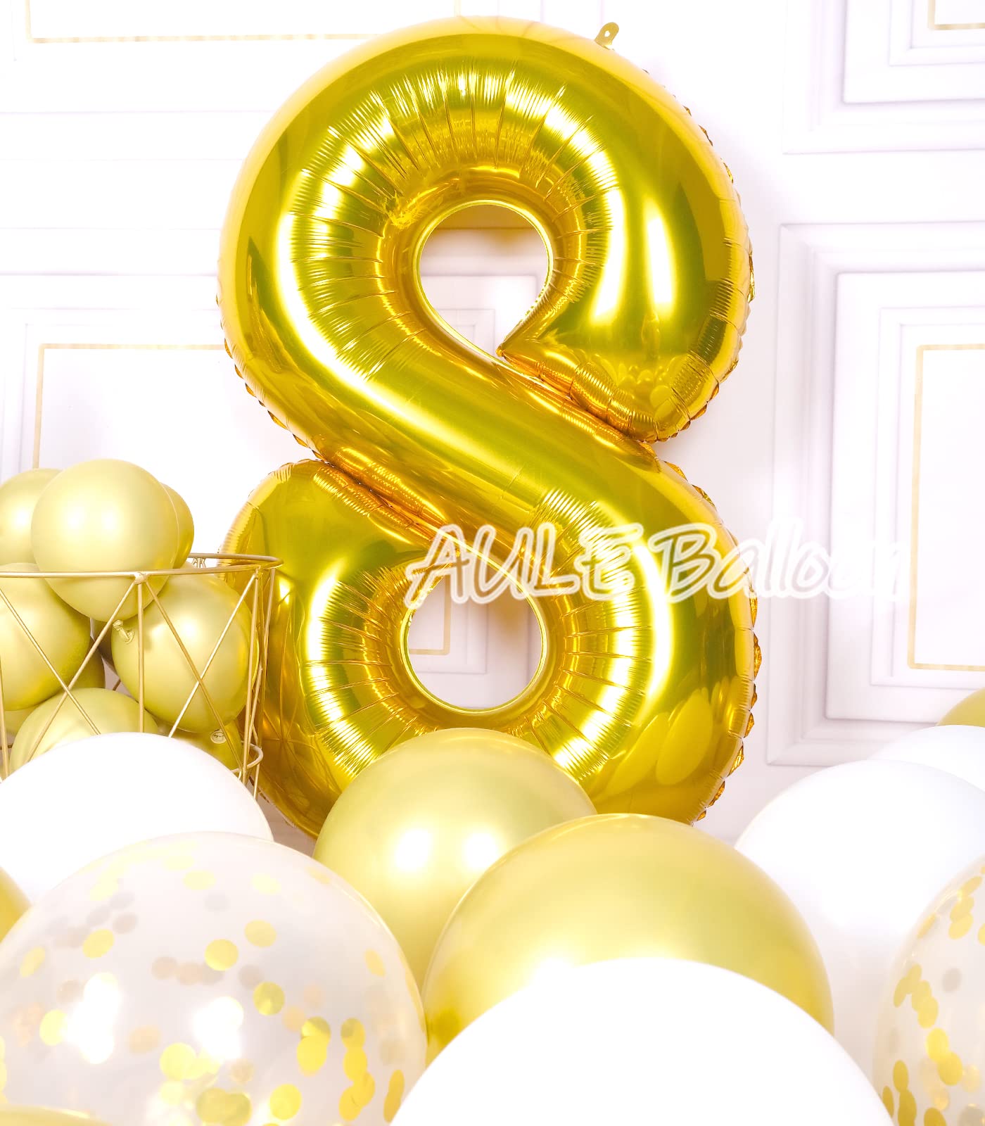 Aule 40 Inch Big Gold 8 Balloon Number Large Foil Helium Number Balloons 0-9 Jumbo Giant Happy 8Th Birthday Party Decorations Fo