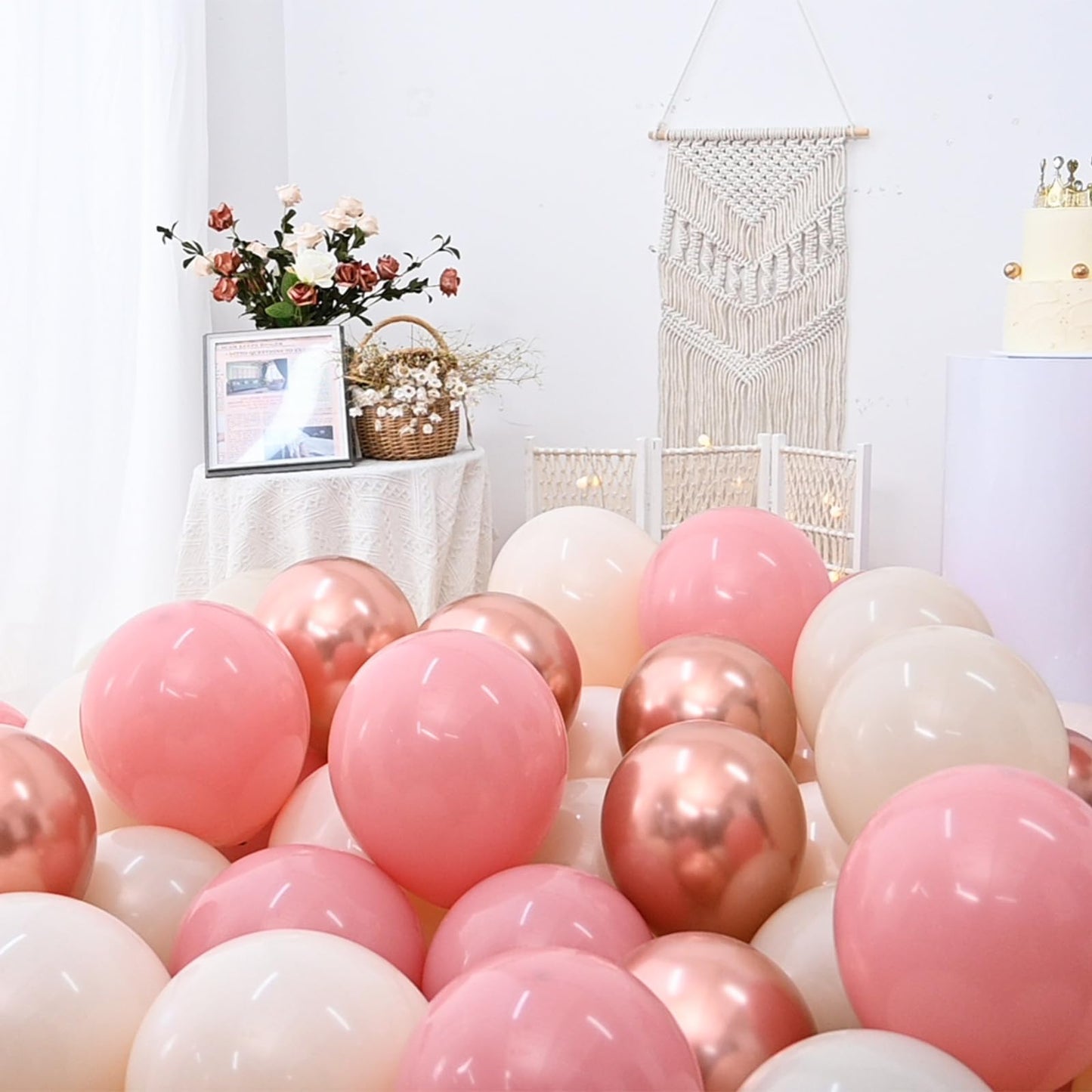Blush Pink Balloons, 60 Packs 12 Inch Retro Pink Double Stuffed Nude Beige Balloon, Dusty Pink And Rose Gold Boho Balloons Set F