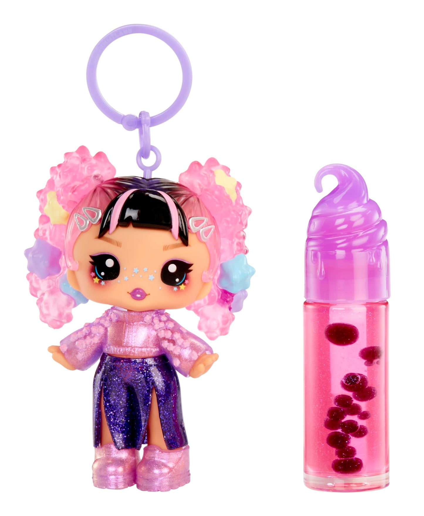 Yummiland Lip Gloss Doll: Sour Sweeties - Astrid Stars Includes DIY Lip Gloss + Removable Keychain, Cosmetic Play, Collectible,