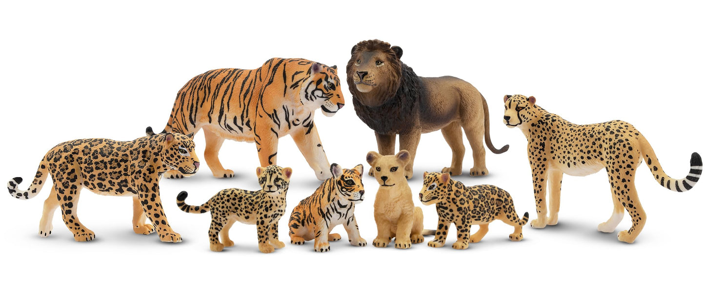 Toymany 8PCS Plastic Jungle Animals Playset - Realistic Lion, Tiger, Cheetah, Black Panther - PVC Figurines for Kids, Birthday Cake Toppers