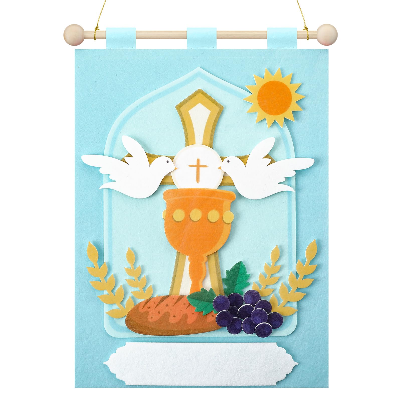 Wettarn First Communion Banner Kit for Boys Girls 9 x 12 Catholic Christian Religious Crafts Felt DIY Holy Communion Banner for 