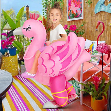 Kids Halloween Inflatable Costume, Ride On Flamingo Air Blow Up Funny Inflatable Suit, Halloween Costumes For Girl/Child 7-10 Yrs