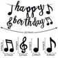 Civaner Music Theme Party Decorations Set, 40 Pieces - Black & White Latex Foil Balloons, Happy Birthday Banner & Tablecloth