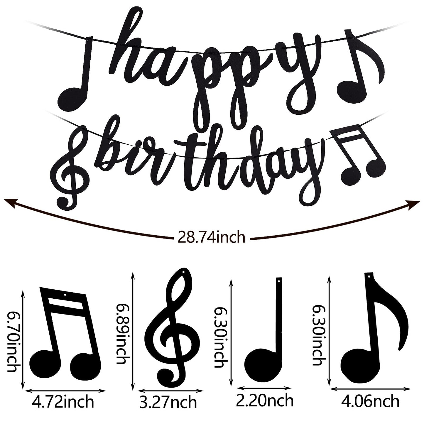 Civaner Music Theme Party Decorations Set, 40 Pieces - Black & White Latex Foil Balloons, Happy Birthday Banner & Tablecloth