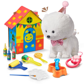 Tumama Toy Dog Pet,Remote&Voice Control Interactive Stuffed Animal Toy With Walking,Barking,Shaking Tail,Diy Doghouse, Electronic Realistic Plush Robot Dog For Age 3 4 5 Girls Kids Gift