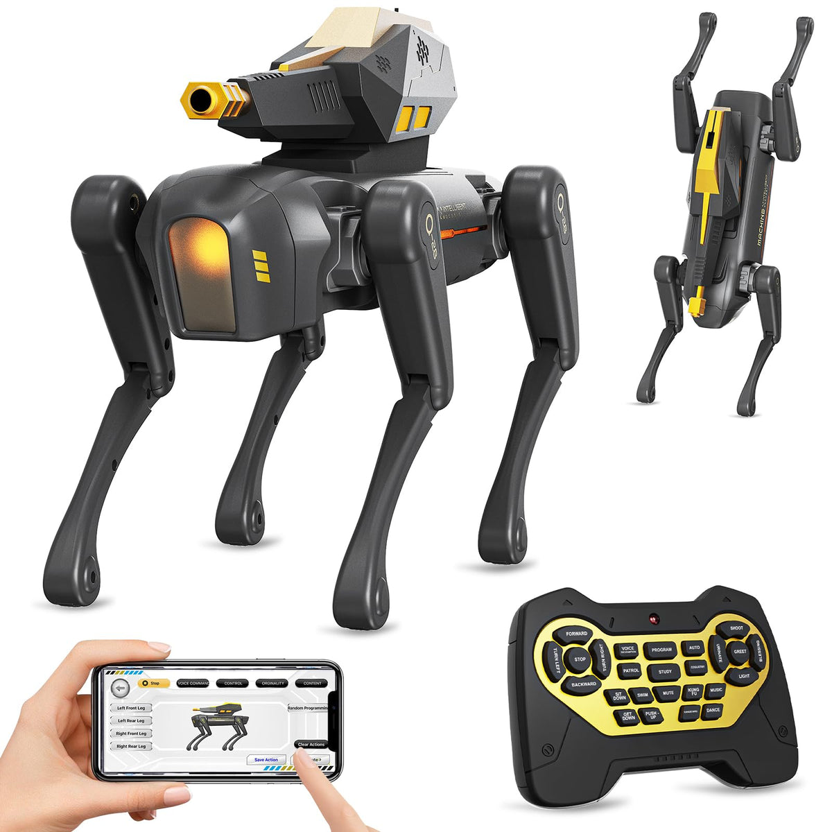 cxjoigxi Smart Robot Dog, Interactive STEM Toys, Robotic Dog with Blaster, Voice & Remote Control, App Programming, 30+ Actions,