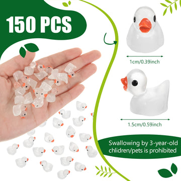 Tarpop 150 Pcs Luminous Tiny Ducks Mini Resin Ducks Miniature Duck Figures Micro Dollhouse Duck Accessories Landscape Gardening