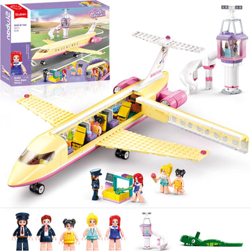 Sluban Airplane Building Set For Girls 6+ 8+ 12+, Airport Plane Kit Compatible With Lego Friends, Control Tower, Security Check Machine, And 5 Minifigures, Thanksgiving Boys Kids 6-12