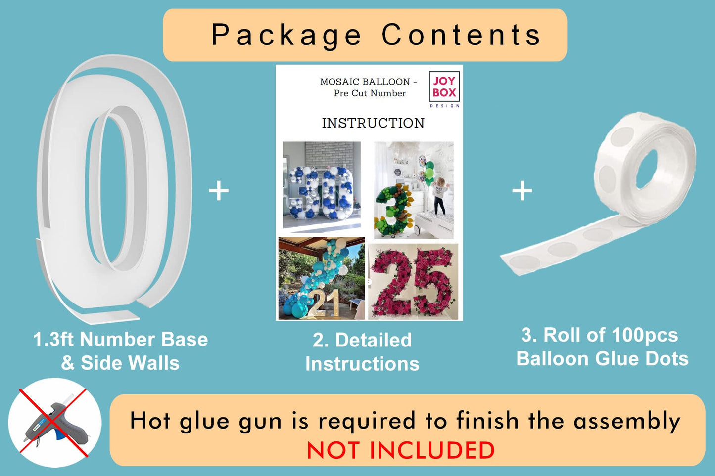 3Ft Mosaic Balloon Frame Number 0 Pre-Cut Kit Thick Foam Board Decoration For Birthdays Anniversary Baby Shower