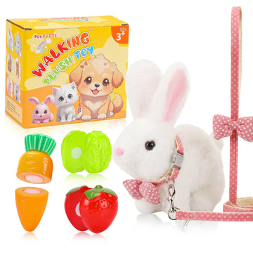 Bunny Plush Toys,Electronic Walking Plush Toys with Sounds,Wiggling Ears,Twitching Mouth,Leash,Interactive Rabbit Toys for Kids