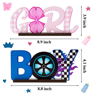 G1Ngtar 2Pcs Burnouts Or Bow Gender Reveal Wooden Table Centerpieces Boy Or Girl Letter Signs Blue Car Wheel Pink Polka Dots Bow