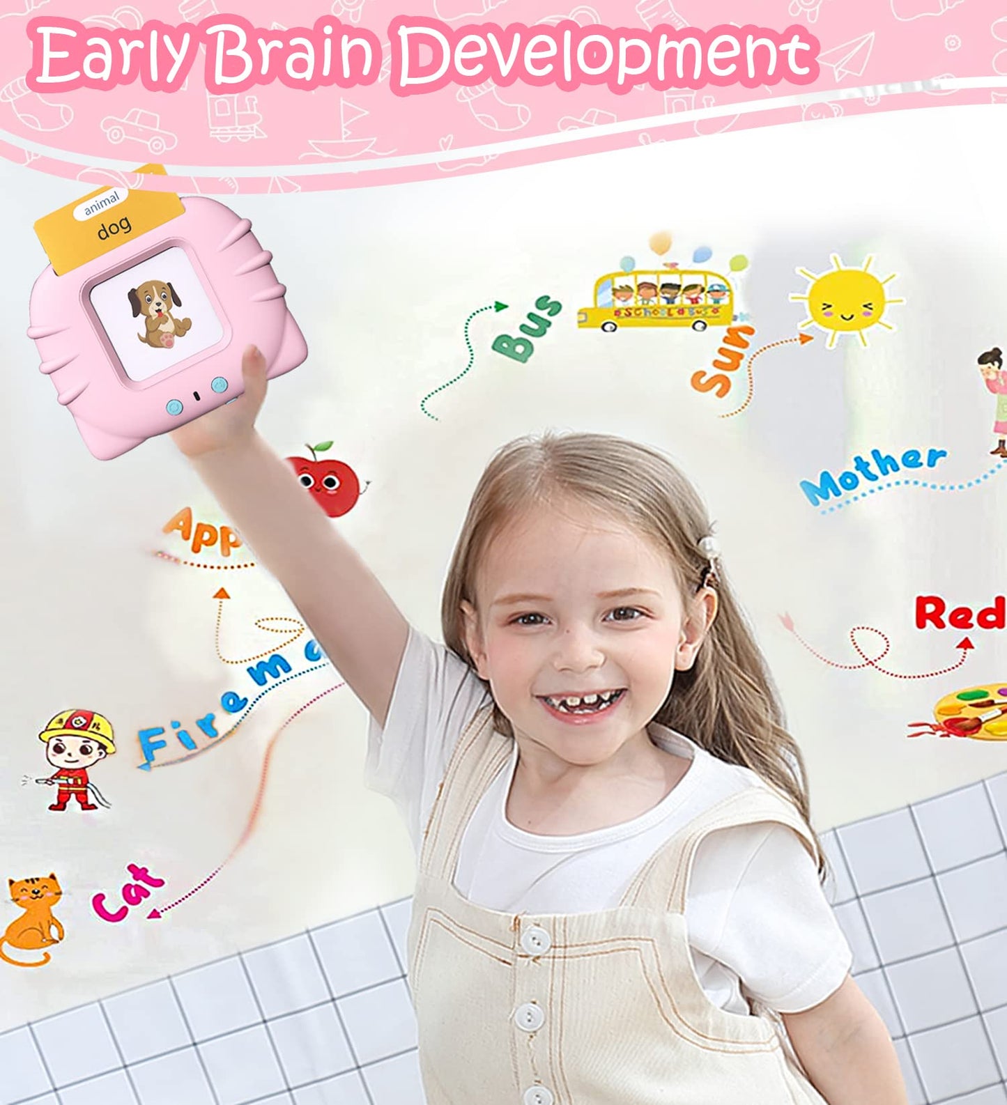 Globaltronics 510 Sight Words Talking Flash Cards Toddler Toys Pocket Speech For Toddlers, Talking Learning Flash Cards Educational Toys Sensory Toys For Boys And Girls (Pink), Medium
