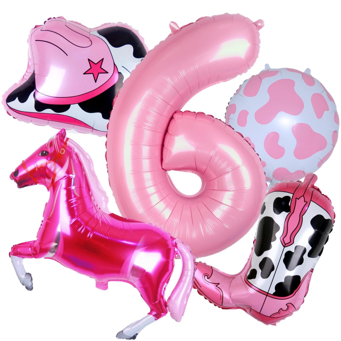 Kwuz Western Cowgirl Balloons Pink 6th Birthday Party Decorations, Retro Horse Cowgirl Hat Boot Balloons Girls Western Theme Rod
