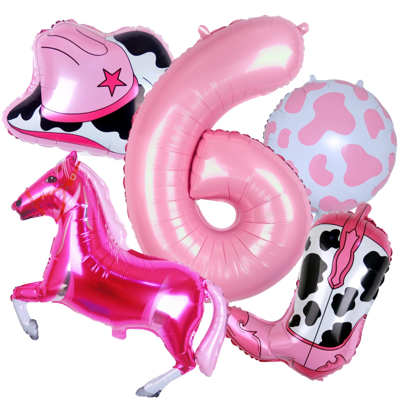 Kwuz Western Cowgirl Balloons Pink 6th Birthday Party Decorations, Retro Horse Cowgirl Hat Boot Balloons Girls Western Theme Rod