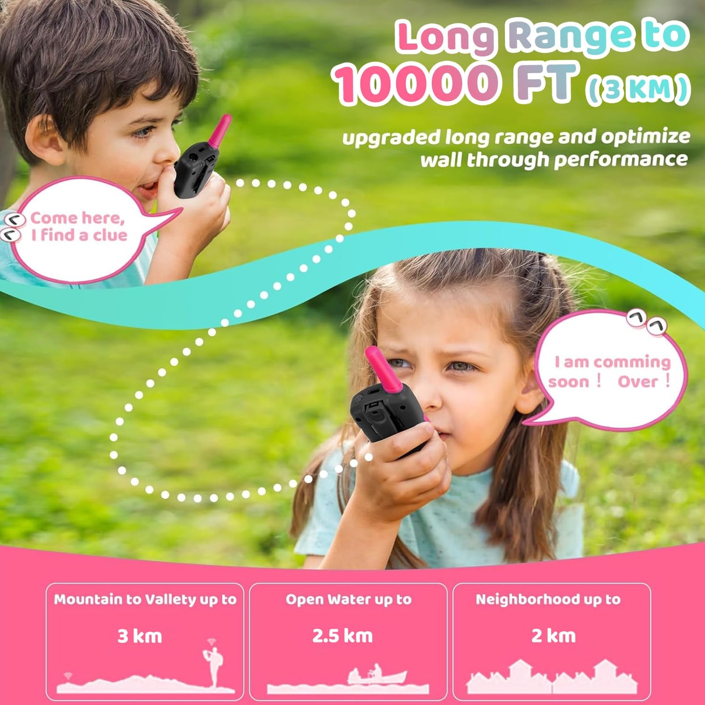 Walkie Talkies For Kids, Rechargeable Halloween Toy For Ages 3 4 5-7 8-12 Year Old Girl Boy With 22 Ch 2 Way Radio Flashlight 3