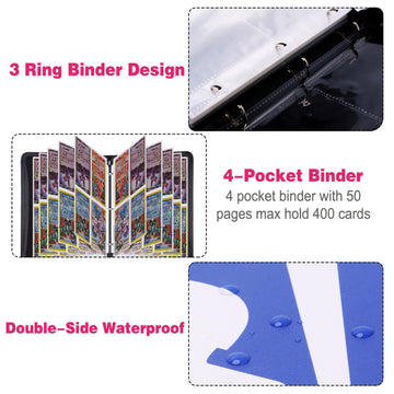 Collectible Trading Card Albums,Collectible Trading Card Protective Sleeves,Card Binder 4-Pocket,400 Pockets Card Case Holder Fo