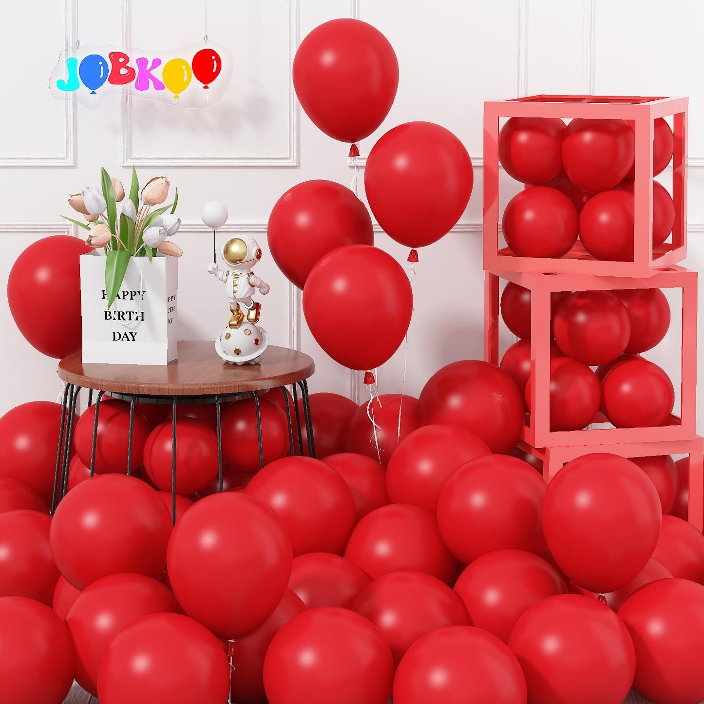 Jobkoo Red Balloons 5 Inch, 60Pcs Small Red Latex Balloon Matte Red Balloons For Balloon Arch Garland 5'' Mini Red Party Helium