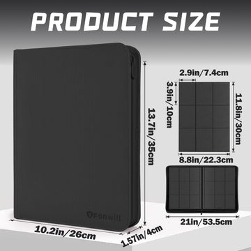 Trading Card Binder 9 Pocket  360 Pockets Trading Card Holder Book  enhanced PU Cover Zip Folder Binder  Side Loading Carrying Case Binder Album for TCG  MTG Sports Cards  Game Cards (Black)