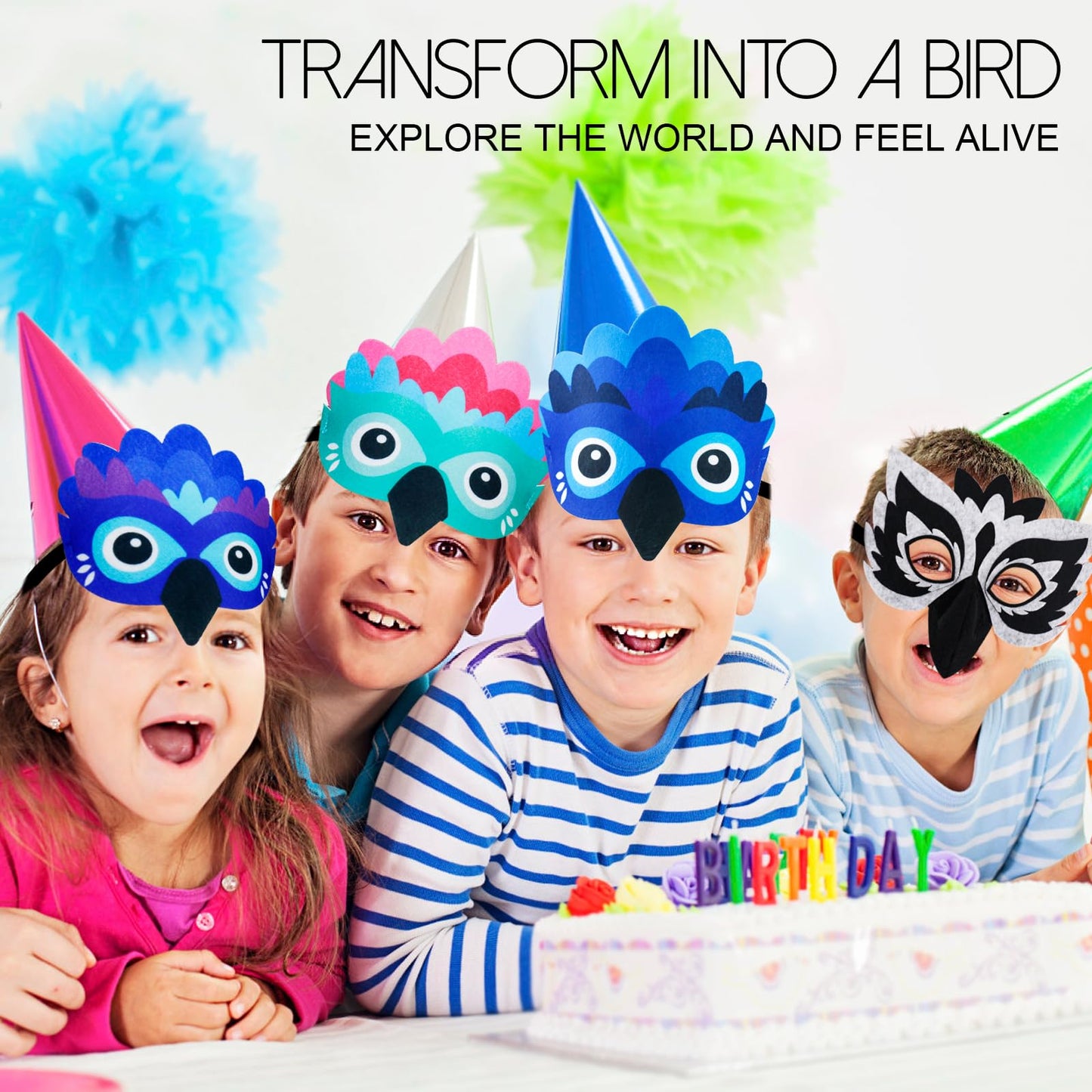 Irolewin Bird-Wings-Costume For Kids And Headband - Eagle-Parrot-Owl Dress-Up-Wings For Girls Boys Halloween-Party Favors (Black)