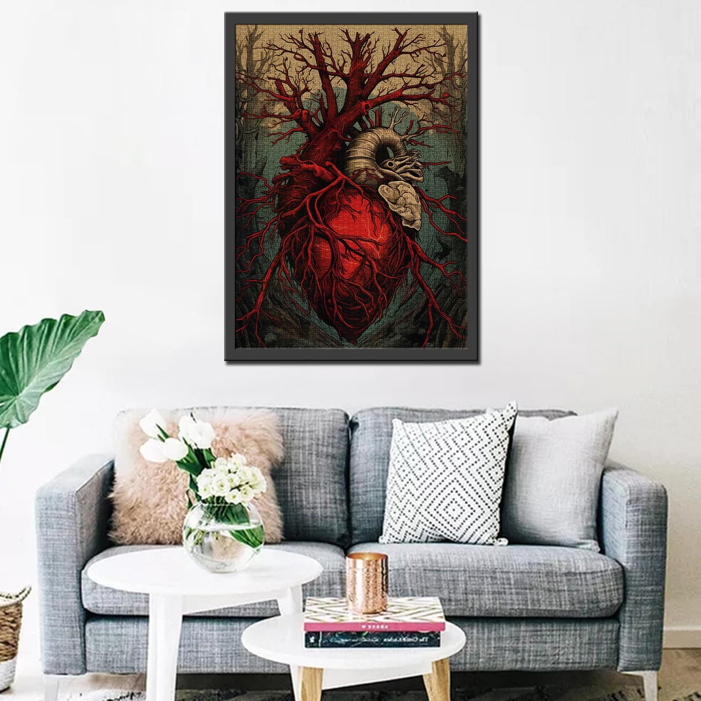 Human Organ 1000 Piece Jigsaw Puzzles for mature-themed Abstract Men Heart Painting Jigsaw Puzzle Body Structures 1000 Pieces Puzzles Game Nordics Wall Decor DIY Craft Anatomy Puzzle Art Hospital Decor(Grey)