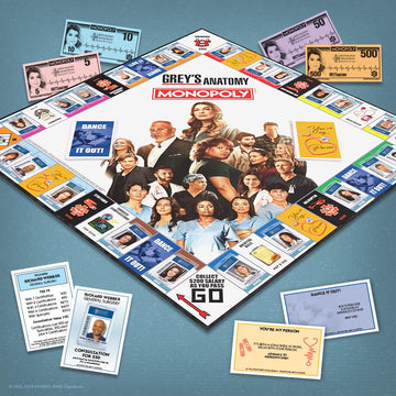 USAOPOLY Monopoly: Grey's Anatomy Board Game - Buy, Sell, Trade Iconic Doctors | Official Collectible, Includes Ferry Boat & Scrub Top