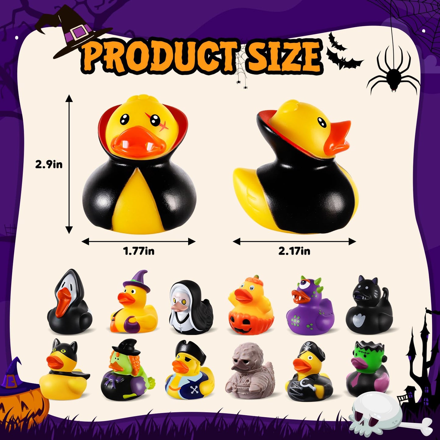 48 PCS Halloween Rubber Ducks with Bag  Bulk Halloween Ducks Toys for Jeeps Ducking Party Favors Goodie Bag Stuffers  Horror Ducks for Halloween  Non Candy Prizes Bath Toys Gifts for Kids