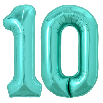 Toniful 40 Inch Large Teal Blue Number 10 Balloons Giant Digital 10 Helium Balloons, Foil Mylar Big Number Balloons For 10Th Bir