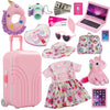 Windolls 18 Inch Doll Suitcase Travel Luggage Play Accessories - 18' Doll Clothes Accessories Travel Carrier Storage Set, Include Case, Doll Clothes, Hat, Sunglasses, Camera, Pillow, Toy Pet, Etc