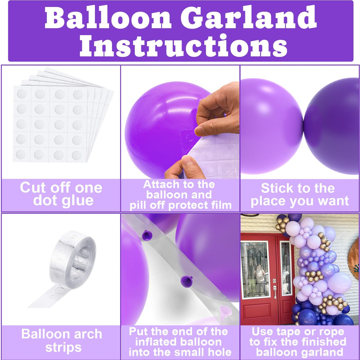 Nisocy 124Pcs Purple Balloons Garland Arch Kit, 18In 12In 10In 5In Different Size Macaron Matte Dark Purple Metallic Purple Ball