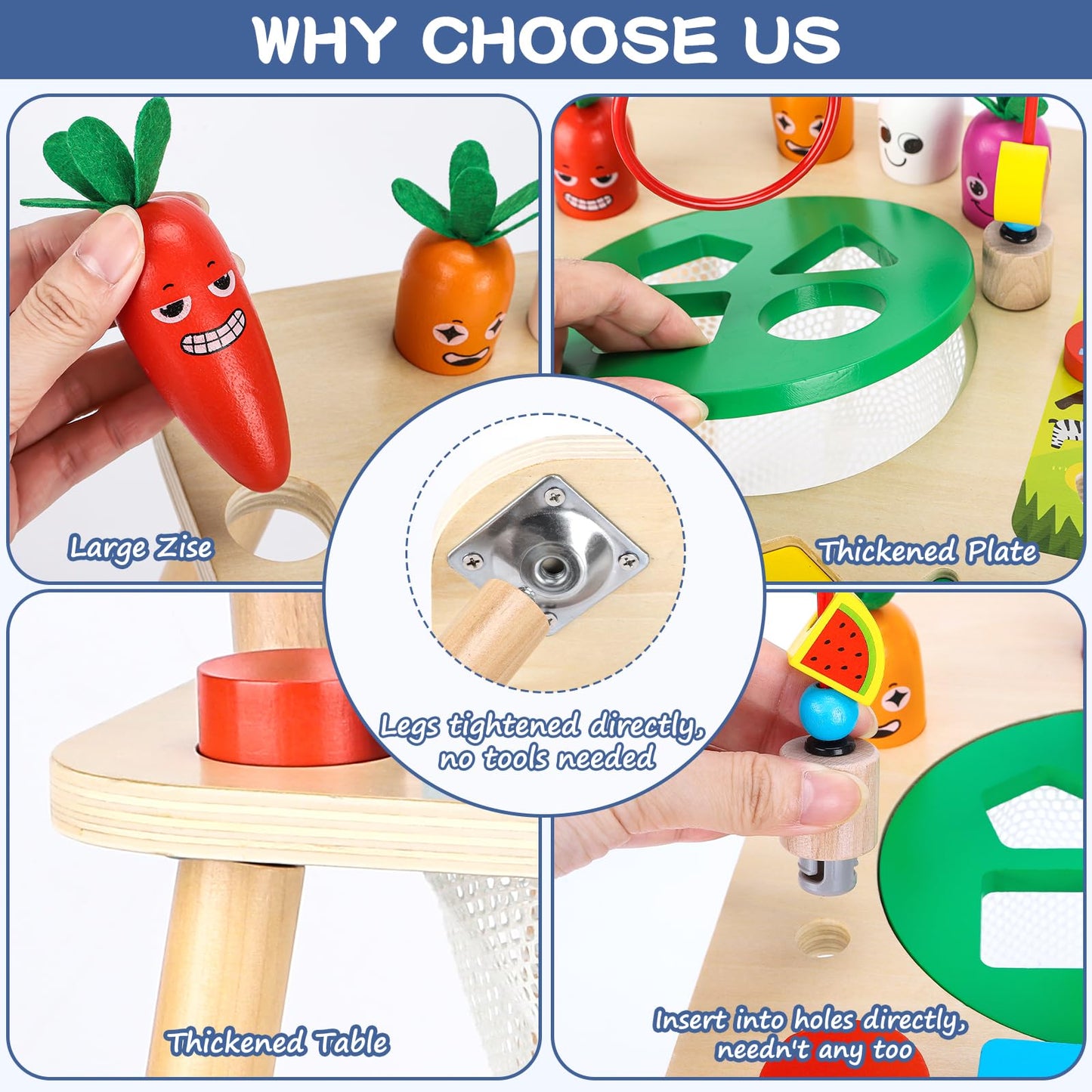 Activity Table For 1+ Year Old Girls Boys, 7-In-1 Wooden Montessori Toys, Activity Center, Baby Toddler Sensory Toys Kids First