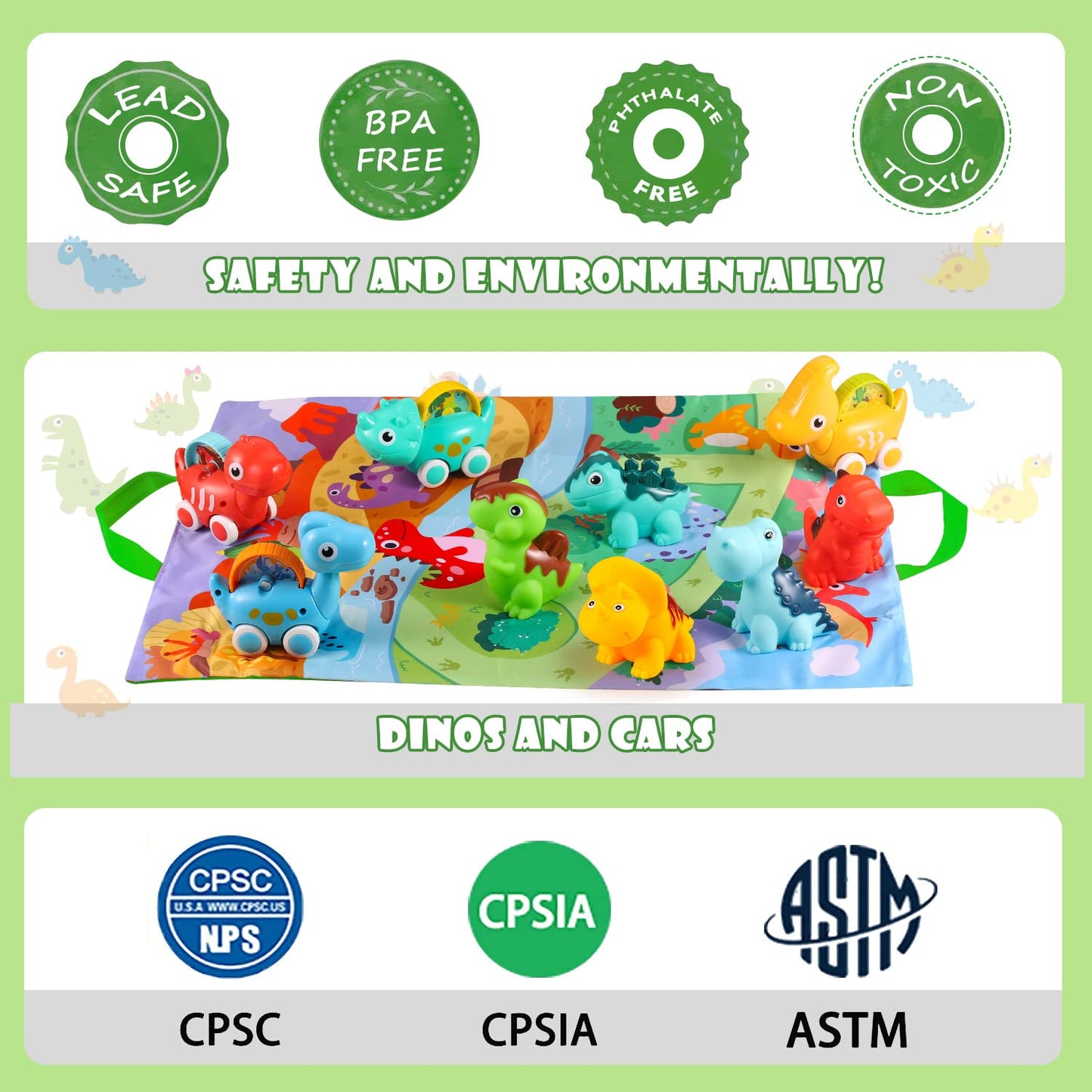 ALASOU Dinosaur Toys Set with Playmat & Storage Bag, 9 PCS Plastic, Multicolour, Small – Ideal 1st Birthday Gift for Boys Age 1-2