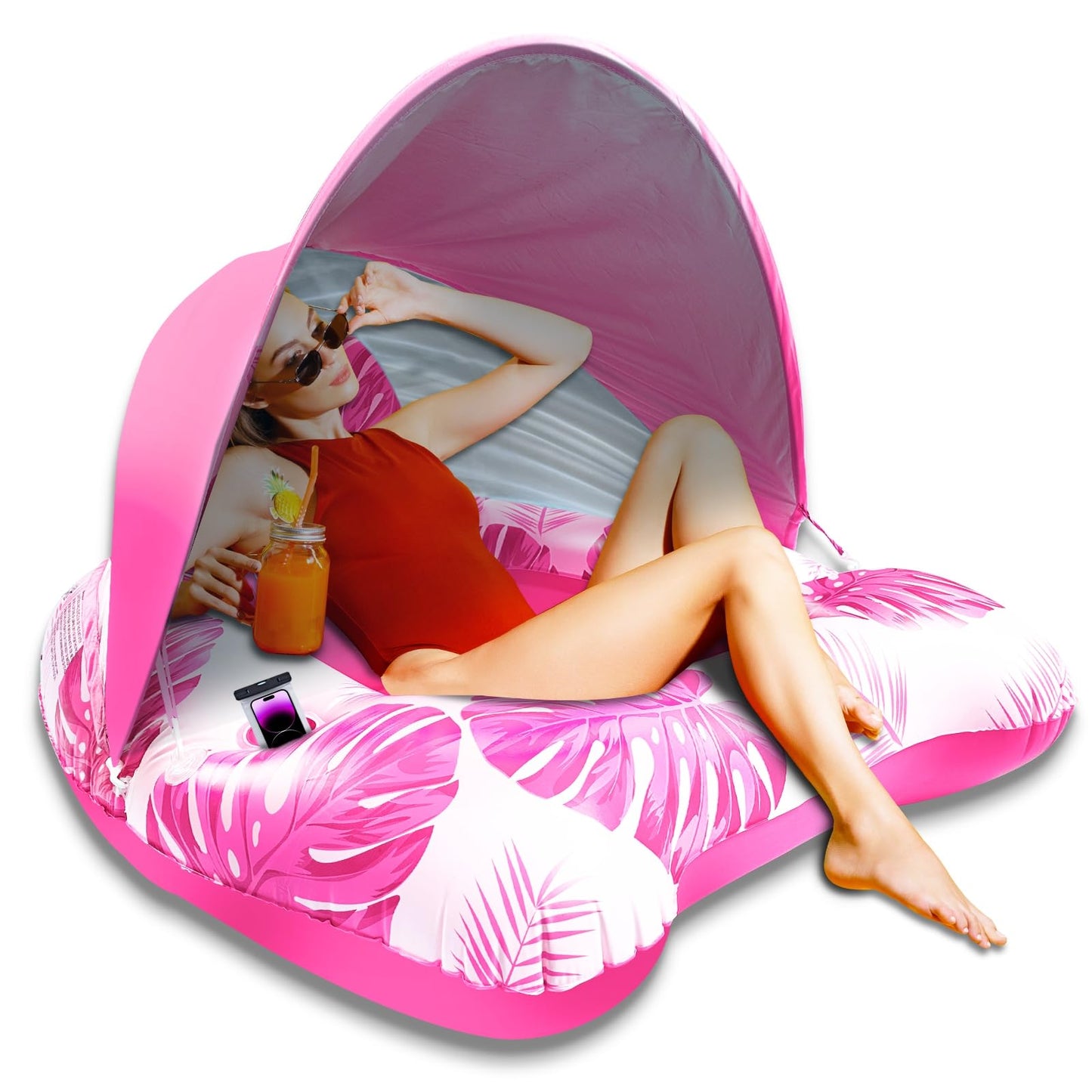 AMENON XL Pool Floats for mature-themeds with Adjustable Canopy  Cool Mesh Seat & Backdrest  Inflatable Pool Float mature-themed for Pool Lake Beach  Heavy Duty Floaties Chair  Tanning Pool Lounger with Drink Holder