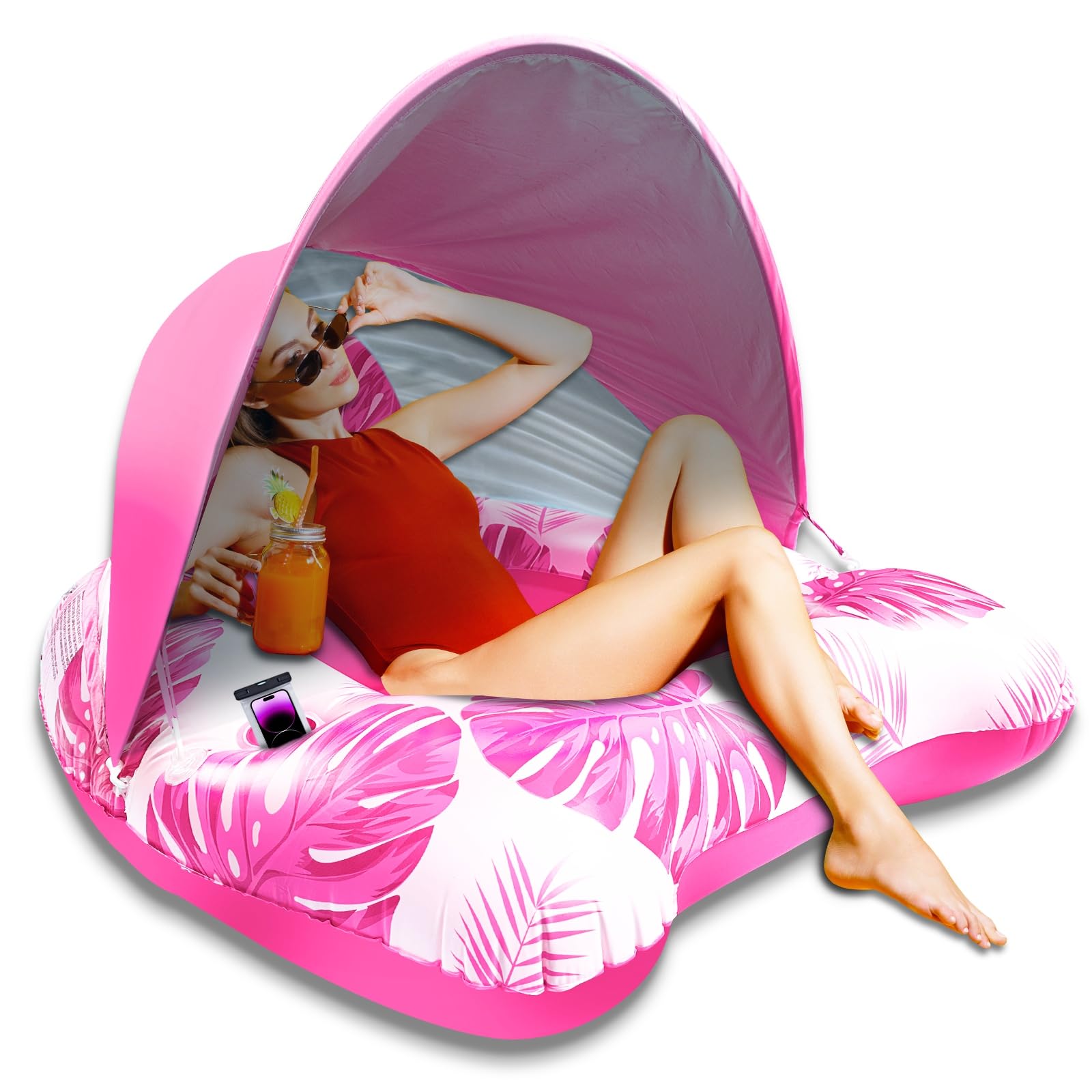 AMENON XL Pool Floats for mature-themeds with Adjustable Canopy  Cool Mesh Seat & Backdrest  Inflatable Pool Float mature-themed for Pool Lake Beach  Heavy Duty Floaties Chair  Tanning Pool Lounger with Drink Holder
