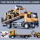 HAPYAD Tow Truck Toy Metal Cab, Flatbed Tow Truck Toys for Boys with Backhoe Loader, Friction Powered Transport Trailers with Li