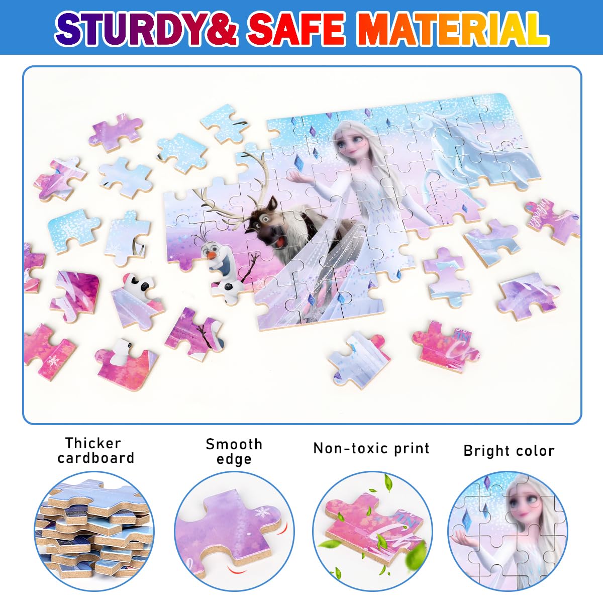 Puzzles For Kids Ages 4-8,Kids Puzzles In A Metal Box,Winter Princess Snowman Deer Horse Puzzles,Kids Boys Girls Learning Educat