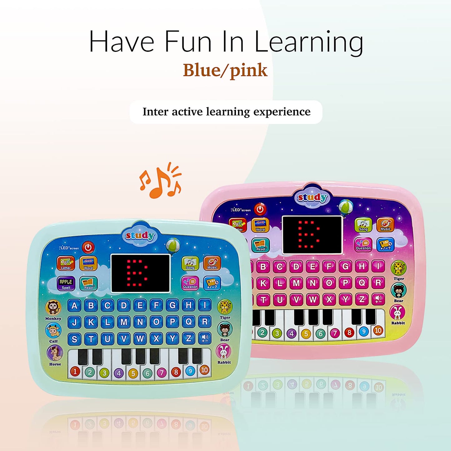 Kid Tablet Toddler Learning Pad Interactive Toy With Screen -Educational Toys Fun Gifts -Music/Piano/Abc/Numbers/Words/Spell/Animals - For Boys&Girls 3+ (Blue)……