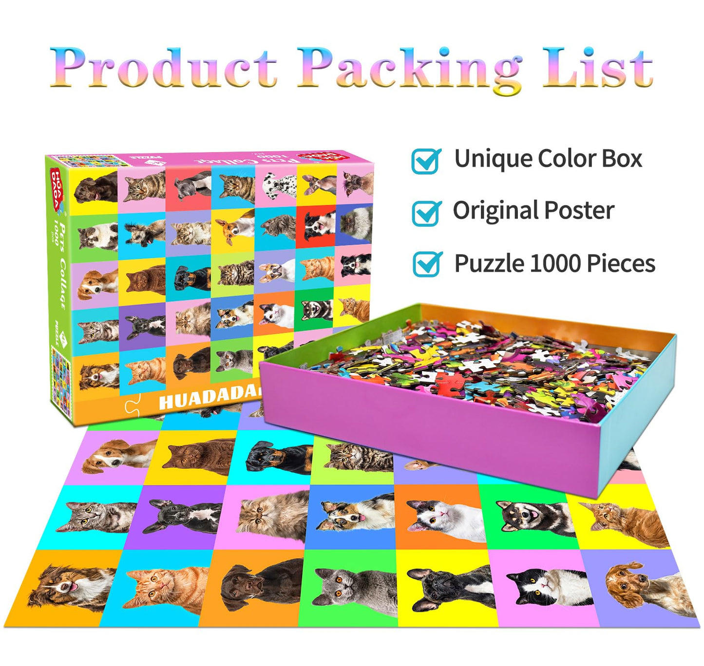 Jigsaw Puzzles For Adults 1000 Piece Puzzle For Adults 1000 Pieces Puzzle 1000 Pieces-Colourful Pets Collage