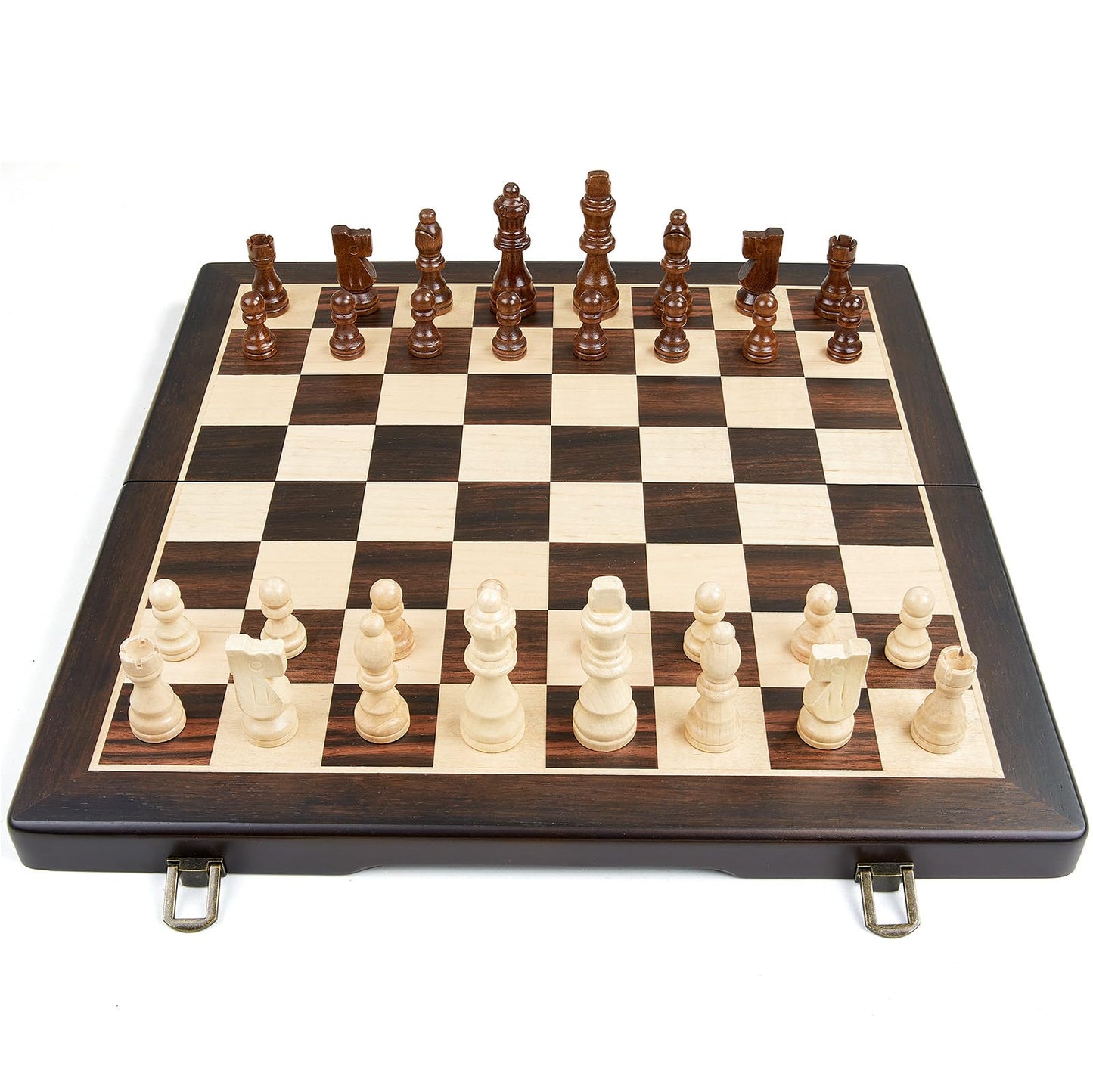 Elongdi Magnetic Wooden Chess Set For Adults Kids,15' Folding Chess Board With Wood Texture 2 Extra Queens - Handmade Pieces Travel Board Games For Professional Beginner