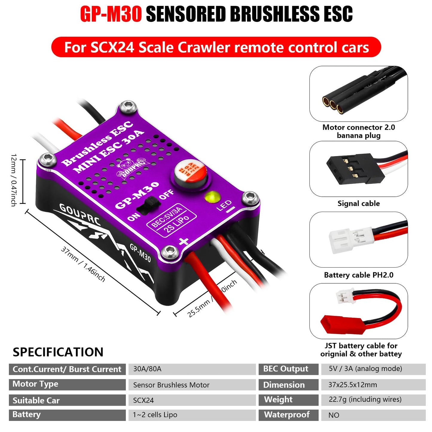 Gouprc 2204 2400Kv Brushless Outrunner Motor With Transmission & 30A Brushless Mini Esc With Pedals For Scx24 Remote Control Cra