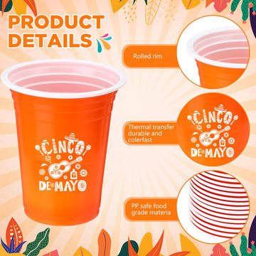 Ziliny 30 Pack Lets Fiesta Cups Mexican Party Supplies Cinco De Mayo 12 oz Disposable Plastic Cups for Taco Baby Shower Birthda