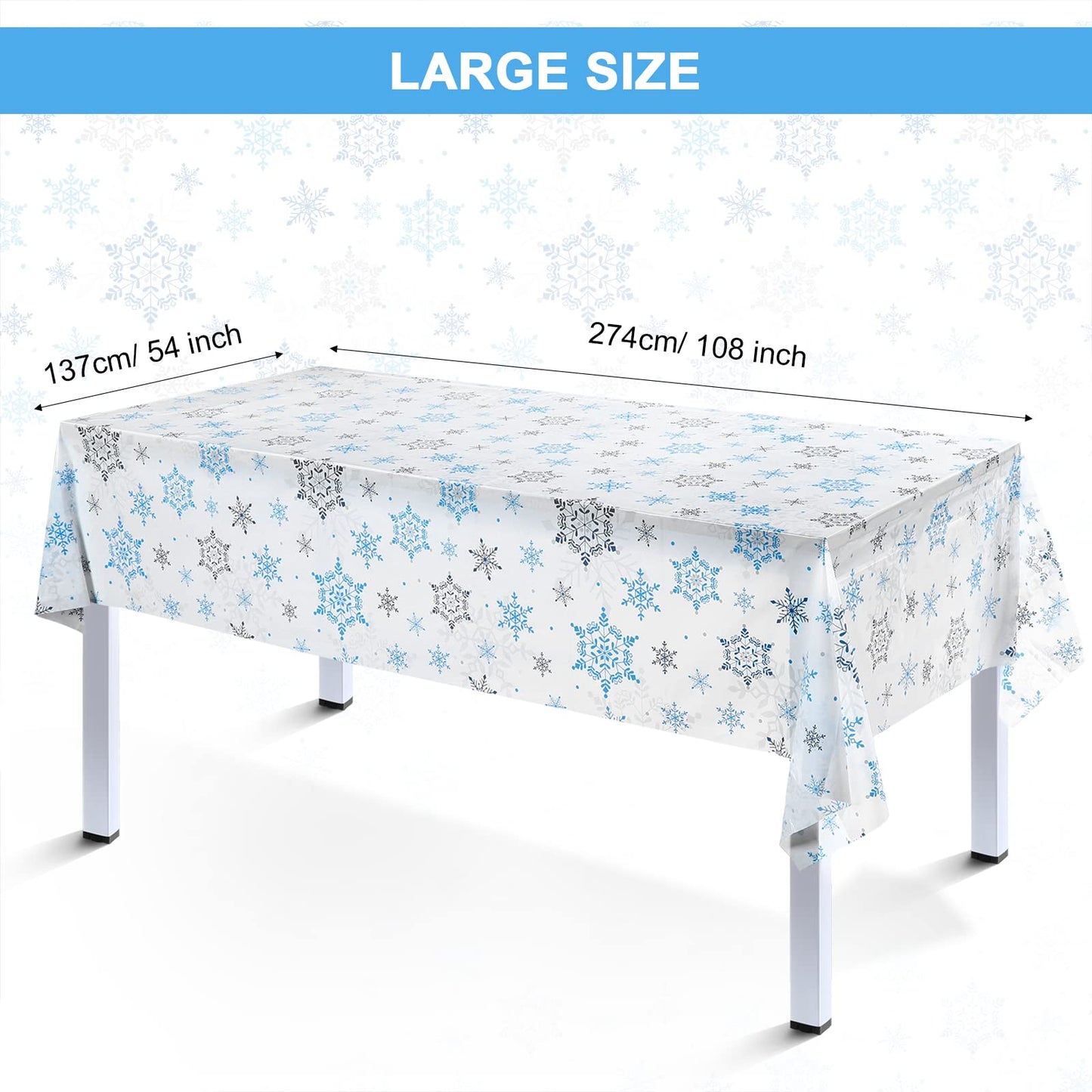Christmas Snowflake Tablecloth Winter Wonderland Table Clothes Plastic Blue and White Winter Holiday Snowflake Table Cover for C