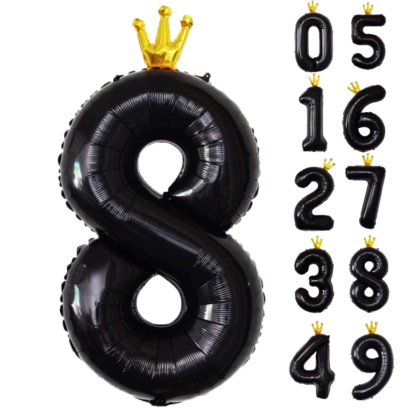 Gifloon Black Number 8 Balloon With Crown, Large Number Balloons 40 Inch, 8Th Birthday Party Decorations Supplies 8 Year Old Bir