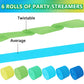 Oun Nana Blue and Green Crepe Paper Streamers, 2.2 x 123 Ft Per Roll, 6 Rolls Birthday Party Streamers for Forest Ocean Theme On