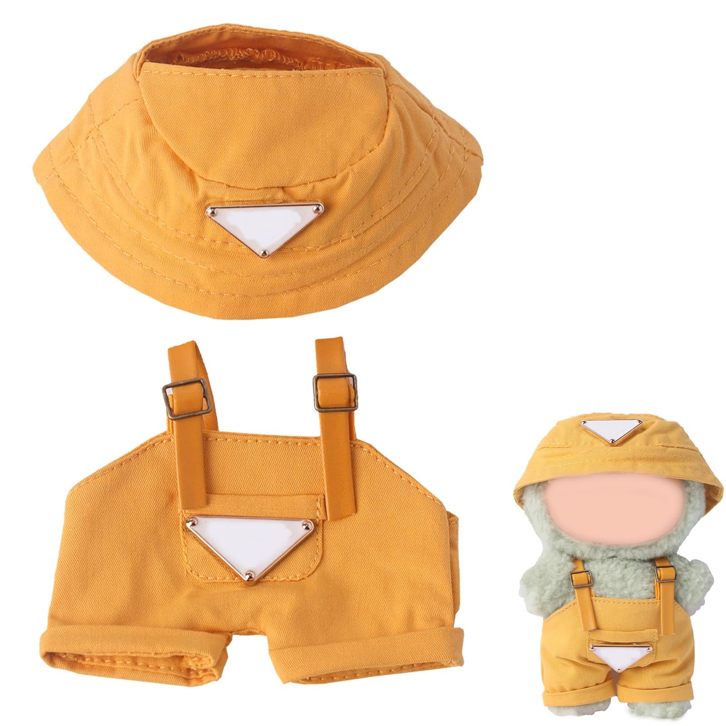 17cm Clothes Set(NO Doll)  Cute Hat & Unique Pocket Design Overalls Dress-up Set  Handmade Clothing Designed for 17cm Doll(Overalls (Yellow))