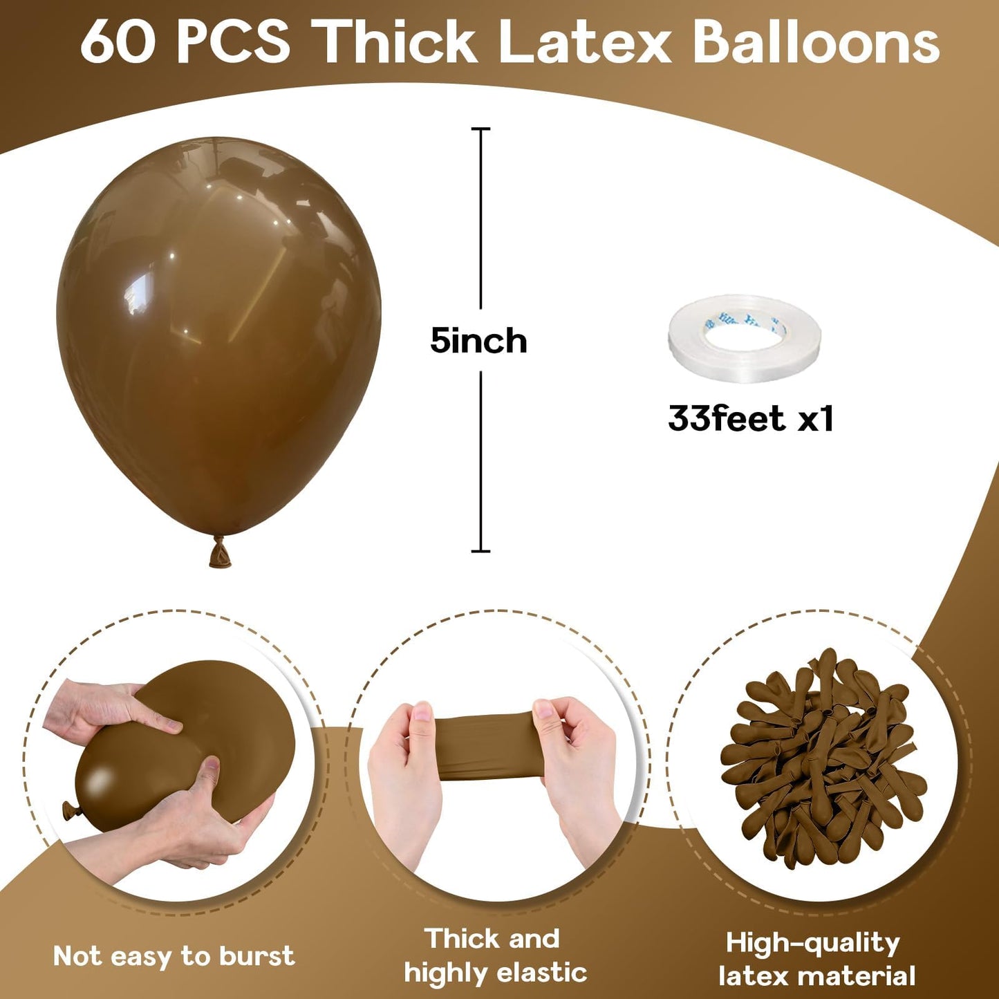 Jobkoo Brown Balloons 5 Inch, 60Pcs Small Light Brown Balloon Coffee Chocolate Latex Balloons 5'' Mini Matte Tan Caramel Mocha H