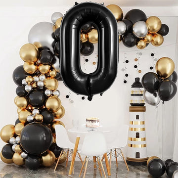 Large Black Number 0 Balloons, 40 Inch Foil Balloons, Giant Number Balloons For Women/Men Birthday Party Anniversary Celebration
