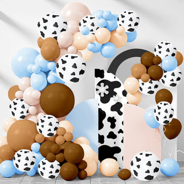 150 Pieces Cow Balloons Garland Arch Kit Cowgirl Cowboy Blue Balloons White Brown Cow Print Farm Animal Balloons For Baby Shower